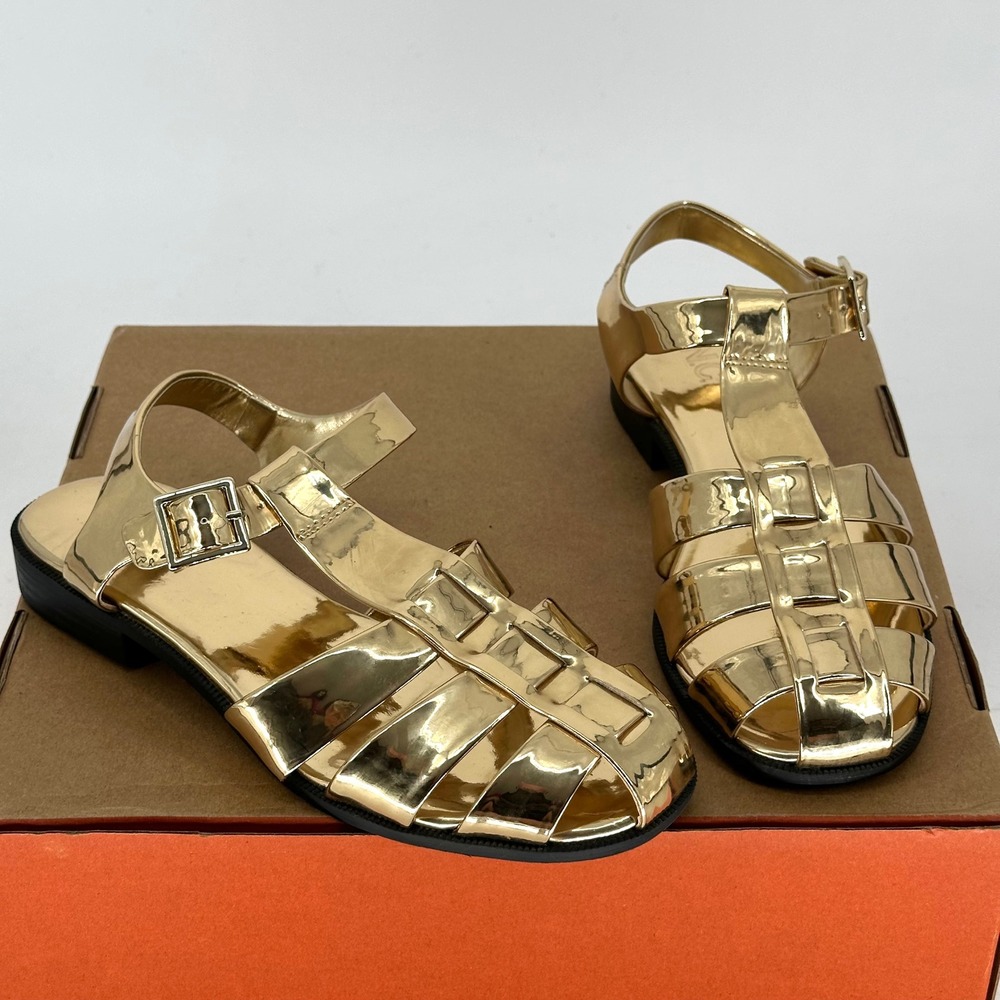 INC International Concepts Faela Gladiator Gold Shiny Fisherman Sandals 9 M